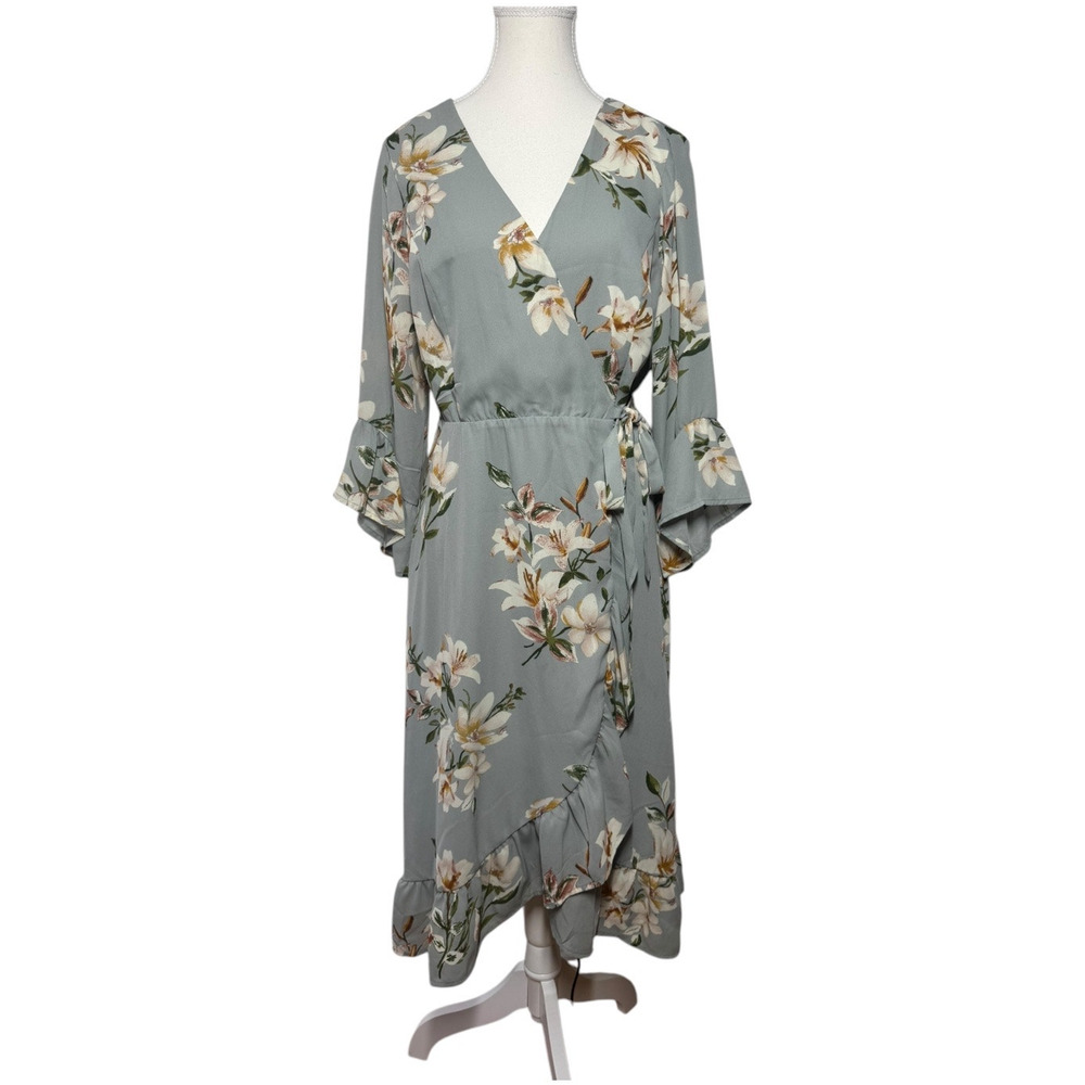 June & Hudson Dress Women Size M Floral Wrap Dress Easter Sunday Spring Ruffle